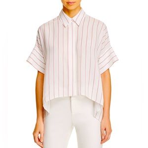 Alice and Olivia Employed high low white and red striped button down